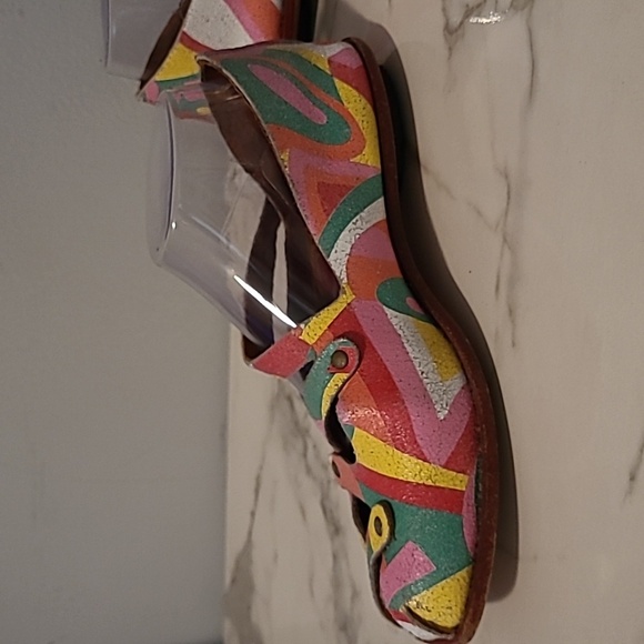 CYDWOQ Colorful Leather Peep Toe Flats Women's EU 37 US 6.5-7 Artsy Quirky Boho - Picture 5 of 16